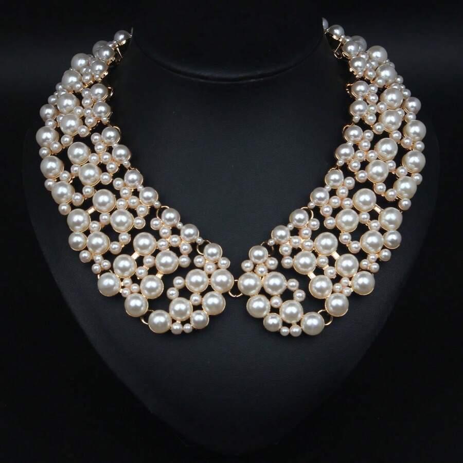 1PC Vintage New Collarbone Necklace Exaggerated Fake Collar Accessory Suitable For Daily Dating And Commuting Outfits - Màu xanh da trời - Xem 1