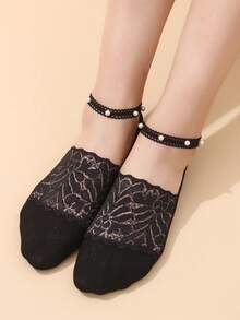 1/4 双装女士时尚低帮隐形袜，低帮隐形踝袜，珍珠镶嵌系带后跟，适合日常穿着 - 彩色 - 查看 2