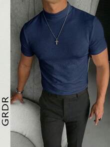 GRDR 男士时尚夏季短袖高领T恤 - 藏蓝色 - 查看 5