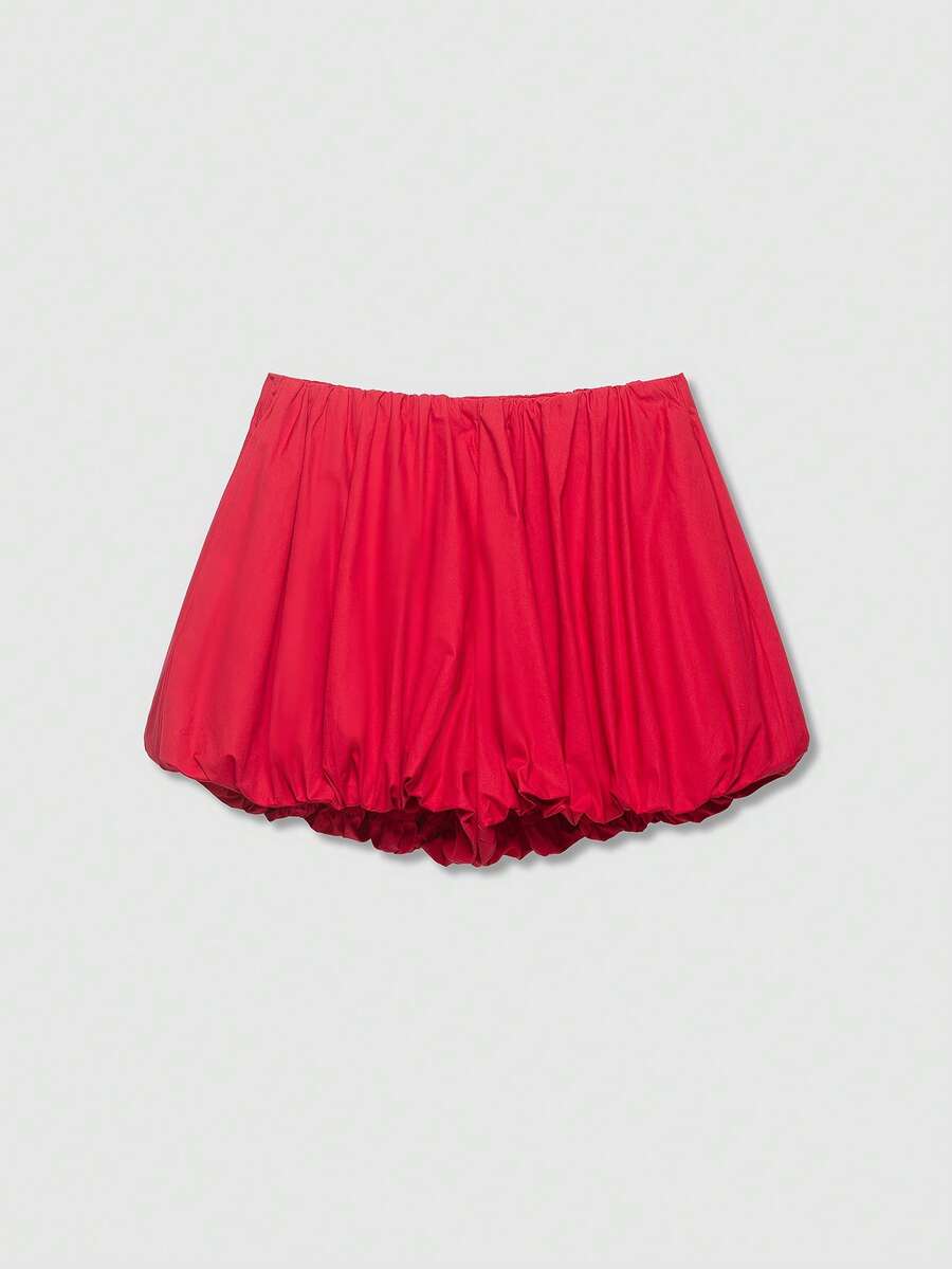 Solid Color Pleated Casual Bubble Shorts Summer - Red - View 1