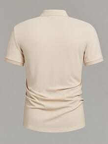FRACTYR Men's Basic Fashionable Minimalist Solid Color Contrast Collar Polo Shirt, Suitable For Layering Or Wearing Alone In Summer - Apricot - View 4