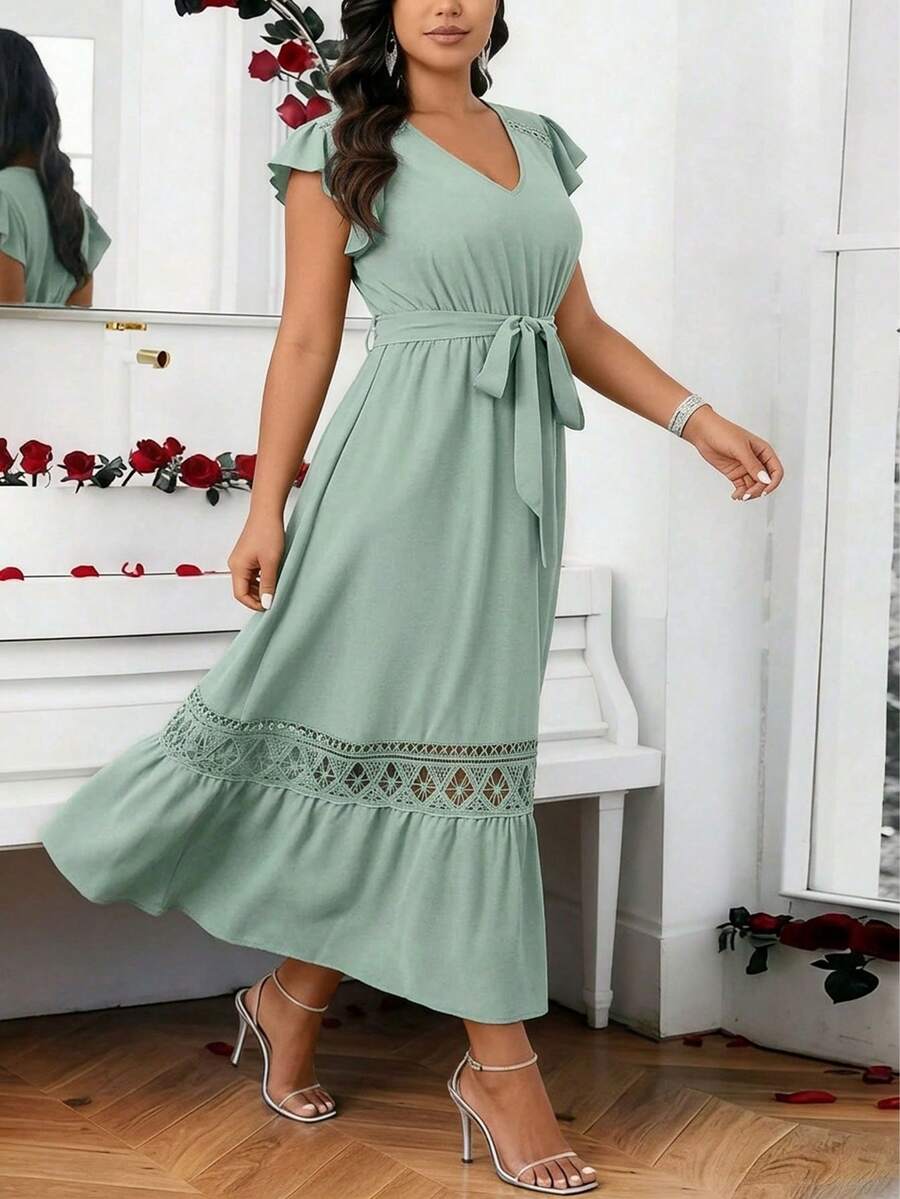 Women's Luxury Waist-Length Banquet Dress - Green - View 1