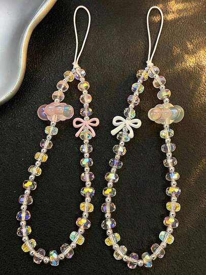 1 件春夏轻盈清新蝴蝶结造型精致云朵手机链、钥匙扣、包包挂件、挂绳，外出旅行的最佳配饰