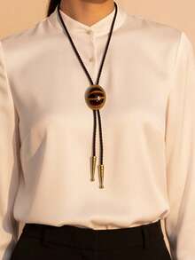 1pc Natural Texture Amber Tiger Eye Stone Bowtie, Retro American Style Unisex Necktie - Multicolor - View 2