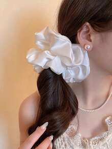 2pcs/1pc Women 14cm/5.51in Super Large Silky Satin Black/White Hair Scrunchies, Fashion Versatile Elegant Minimalist Solid Color Hair Ties, Suitable For Daily Casual, Commute, Vacation, Ponytail, Bun, Face Washing, Makeup, Outfit Matching Hair Elastics Hair Rubber Bands Hair Rope Elastic Hair Tie,Festival,Party - Multicolor - View 3