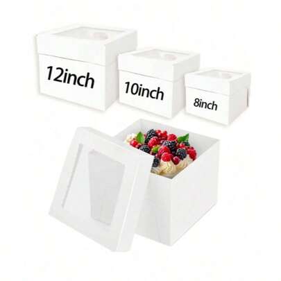 Elegant 10-Piece Cake Display Box Set With Window & Boards – Ideal For Parties, Showcasing Desserts, Secure Flip-Top