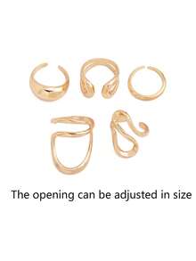 Set de 5 anillos geométricos para mujer, diseño de metal retorcido para nudillos, versátil - Juego de anillos - Ver 5