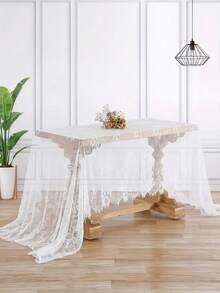 1pc White Lace Tablecloth Fabric Combination, With Tassel Edges And All-Over Lace Embroidery Design, Keywords: Lace Fabric, Tassel Lace, Embroidered Lace, Wedding Dress, Bridal Gown, Clothing Accessories, Tablecloth, Table Runner, Wedding Decor, Home Decor, White Lace, Wedding Ceremony, Mother's Day Gift, Father's Day Gift, Party Tablecloth - 001 - View 4