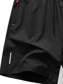 1 chiếc quần short thể thao unisex mùa xuân/hè có túi khóa kéo và dây rút ở eo - màu đen - Xem 4