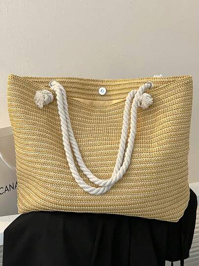 Women's Straw Tote Bag, Large Capacity Shoulder Handbag, Summer