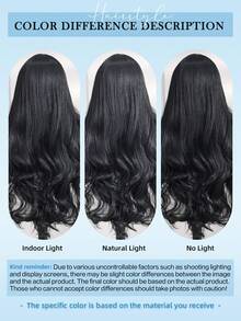 Peruca Trançada Moda Feminina Onda Profunda Cabelo Preto Longo e Encaracolado com Franja Arejada, Fibra Resistente a Alta Temperatura, Tamanho Ajustável, Adequado para Todas as Idades, Estilo de Férias 24 Polegadas - Preto - Visão 10