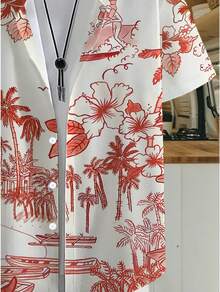 Tropical Island Art Depicting Palm Trees Huts Surfing Waves And Toucan Parrots Brings A Relaxed Coastal Spirit Men's 3D Printed Short Sleeve Hawaiian Shirt Casual Beachwear - 白色 - 查看 3