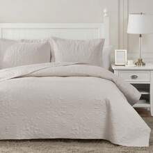 Cream Quilt Queen Size - Damask Ultrasonic Summer Bedspread Queen Soft Lightweight Coverlet Bedding Set 3 Pieces 1 Quilt 2 Pillow Shams - Damasco color crema - Ver 2