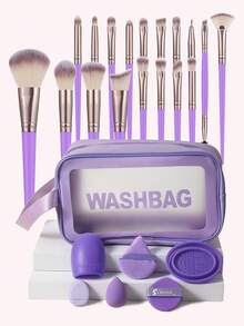 25 PIEZAS Juego de herramientas de maquillaje que incluye: 18 PIEZAS Juego de brochas de maquillaje + 1 pieza Bolsa de aseo y cosméticos con cremallera multifuncional impermeable + 2 PIEZAS Herramientas de limpieza de brochas de maquillaje + 1 pieza Polvo de polvos triangular + 1 pieza Polvo de polvos de cojín de aire mini + 1 pieza Esponjas de maquillaje mini + 1 pieza Polvo de polvos de cojín de aire, Todo en uno y fácil para principiantes | Listo para viajar y listo para regalar | Perfecto para principiantes/ella - Lila Púrpura - Ver 10