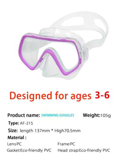Kính bơi cho trẻ em 3-6 tuổi, có kẹp mũi, tầm nhìn rộng 180°, chống sương mù, phù hợp cho cả bé trai và bé gái, màu xanh lá cây và tím.