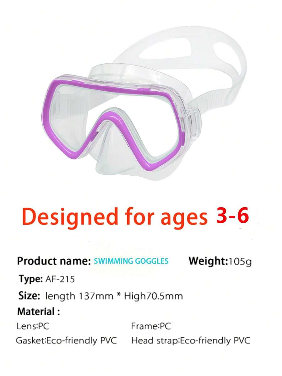 Kính bơi cho trẻ em 3-6 tuổi, có kẹp mũi, tầm nhìn rộng 180°, chống sương mù, phù hợp cho cả bé trai và bé gái, màu xanh lá cây và tím. - Màu tím - Xem 1