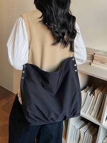 1 Piece Beige Soft Foldable Canvas Large Capacity Open Top Hobo Bag For Women & Daily Commute - Multicolor - View 6