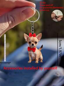 2D Cartoon Red Bow Chihuahua Dog Keychain, Anti-Lost, Double-Sided Clear Printing, Suitable For Various Bag Types Like Square Bag, Shoulder Bag, Shopping Bag, Armpit Bag Etc., Applicable For Commuting, Travel, Vacation, Beach, Study, Dating, Camping, Picnic And Other Scenarios, Perfect Gift For Animal Lovers And Mother's Day - Multicolor - View 6