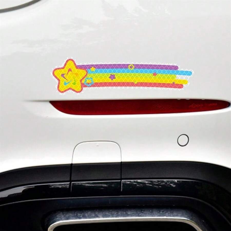 1 Stück Regenbogen & Herz Pfötchen Leuchtaufkleber, Kollisionswarnung Aufkleber für Elektrofahrrad, Motorrad, Auto, Fahrrad, bunter Aufkleber - 1 Stück - Übersicht 1