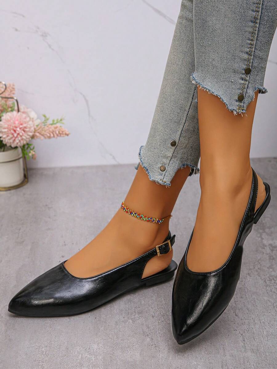 Plus Size 35-45 Women's Pointed Toe Color Block Shoes, New Autumn Outdoor Daily Black PU Soft Bottom Work Driving Loafers - Black PU - View 1