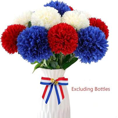 12支人造红白蓝三色丝绸菊花，家居装饰，室内周年纪念摆件，桌面摆件