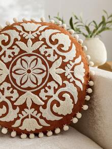 1 Stück traditioneller runder Kissenbezug mit orange Medaillon Stickerei, Frühlings-/Sommer Blumen Kissen, geeignet für Inneneinrichtung, Kissenbezug für alle Jahreszeiten, Kissenfüllung nicht enthalten - Orange - Übersicht 5