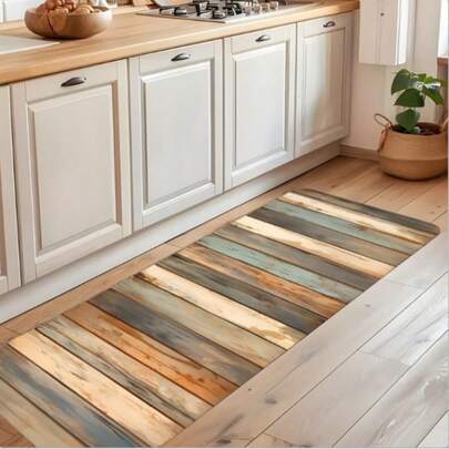 1枚 木目調パッチワーンパターン ロングラグシリーズ、マルチカラー背景 室内玄関マット、寝室ベッドサイドマット、キッチンマット、廊下カーペット、バスルームラグ、玄関、リビング、キッチン、ランドリールームやバスルームランナーに適しています