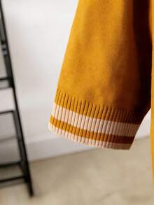 Orange Silky Short Sleeve, High-End Chic Round Neck Pullover Knit Top, Women's Solid Color Rib Collegiate Summer - Orange - View 4