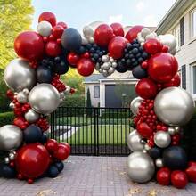116Pcs Red Black Balloon Arch Garland Kit,With Latex Silver Metallic Balloon Set For Birthday Baby Shower Engagement Movie Night Graduation Anniversary Valentines Day Party Decor. - Multicolor - View 6