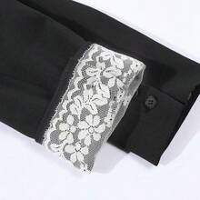 Elegant Casual & Formal Lace Cuff Blazer For Women, Oversized Double-Breasted Versatile Top, Suitable For Holiday Spring Black Fall - Black - View 4