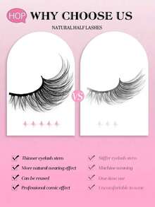 9 Pairs Half-Cut False Eyelashes, Cat Eye Style Short Soft 3D Mink Hair Effect False Lashes, Natural Makeup Look, Strip Eyelashes - Black - View 6