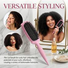 Curl Defining Hair Brush EdgeLift Detangling Shaping Styling Brush For Wet Dry Hair Reduce Pulling Frizzing Women Ladies Styling Tool - Hồng - Xem 3