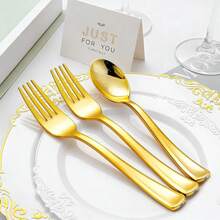 Bộ dao nĩa mạ vàng 75/50/25/10 món, thích hợp cho gia đình, quán bar, nhà hàng, đám cưới, sinh nhật, năm mới và các bữa tiệc ngày lễ khác. - Vàng - Xem 3
