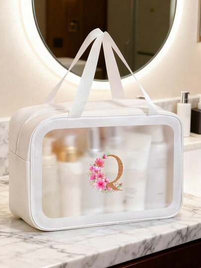 1pc Customized Makeup Bag, Portable Large Capacity Travel Toiletry Bag With 26A-Z Letter Pattern, Suitable For Bathroom, Shower And Travel - Waterproof, Multifunctional, Portable, Bathing And Skincare Bag For Beach And Travel