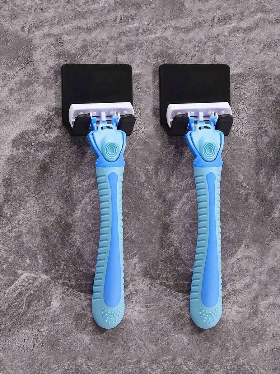 2pcs No Drill Plastic Razor Hook Wall Mounted Multi-Functional Plug Key Storage Adhesive Hook - 黑色 - 查看 1