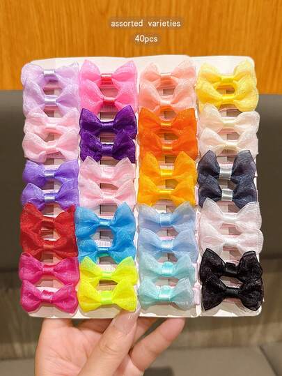 40pcs Random Color Fabric Bowknot Hair Clips, Cute Daily Hair Accessories