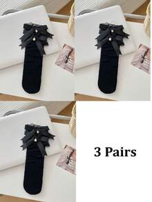 1/3 Pairs Spring/Summer Thin Knee-High Socks, Ballerina Style Mid-Calf Socks, Lolita Bow Socks, Mesh Hollow Stockings, No-Show Socks, Lace Trim Straight Tube Socks - Multicolor - View 32