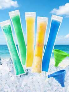 50pcs Long Ice Cream Bags, Suitable For Vegetables/Juices, Fruit Purees, Ice Cream, Frozen Fruits, Can Be Sealed At Low Temperatures, DIY Ice Cream Bags And Food Packaging Bags, Party Kitchen Gift Bags, Disposable Lollipop Ice Bags, Crushed Ice Bags, Transparent Self-Sealing Lollipop Ice Bags - Multicolor - View 2