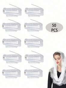 50个/20个/15个/10个/6个/3个 热销发夹 帽子头纱围巾固定夹 假发发片弹性BB夹 - 銀色 - 查看 12
