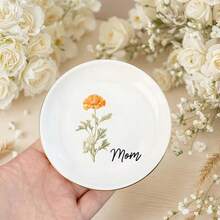 Plateau de bague de mariage personnalisé élégant avec fleurs mensuelles, boîte à bijoux de voyage pour mariée, plateau d'affichage de bague de mariage personnalisé simple. Boîte de rangement de bijoux pour cérémonie de mariage personnalisée - Plateau en céramique multicolore - Voir 5