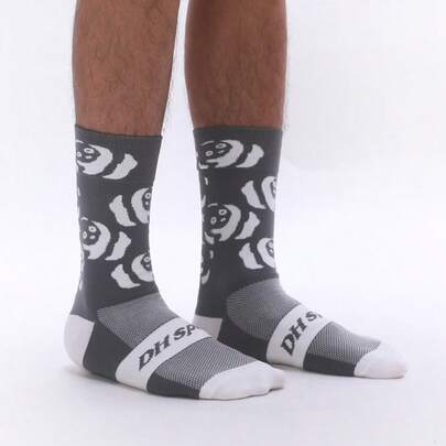 DHSPORTS 熊猫骑行运动袜，透气吸汗高弹舒适耐穿中筒骑行袜，男女款