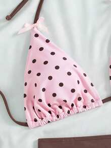 Women's Swimwear; Sexy & Fashionable; Pink 2-Piece Swimwear; Summer Beach; Bikini Set; Plaid Print; Bow Decor; Sexy Women's Swimwear, Fashionable Swimwear Suitable For Swimming Pool Party Holiday; Women's Swimwear, Women's Swimwear, Bikini Vacation - Pink Coffee Color - View 5