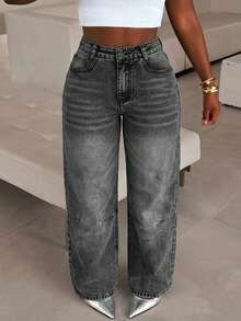 Women's Casual Loose Fit Pocket Jeans - Grey - View 5