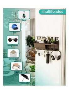 Soporte de Pared para Llavero Porta Llaves para Pared Colgador de Llaves con 7 Ganchos Organizador de Correo de Rústica Colgador para Llaves para Llaves Estante Decorativo de Pared, Marrón - Marrón - Ver 7