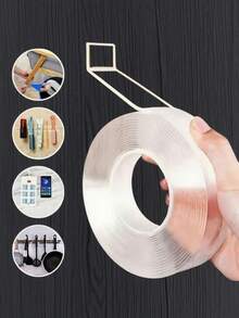1 rolă, 5 m lungime, 1 cm lățime, bandă dublu adezivă puternică, fără reziduuri, aderență la nivel nanometric, bandă dublu adezivă nanometrică impermeabilă, esențială pentru baie, accesorii de bucătărie și baie, articole pentru casă, potrivită pentru uși de cămin, perdele, plase, repararea plaselor, pereți, sticlă și metal, impermeabilă, esențială zilnic pentru casă - Vizualizare 4