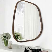 Black Asymmetrical Irregular Oval Wall Mirror Modern Frame Unique Shape Wall - Mounted Vanity Artistic Decor Living Room, Bedroom, Bathroom, Entryway 16x12 - Tan - View 1