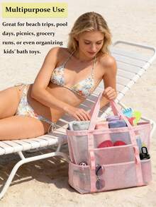 Large Capacity Waterproof Beach Bag, Portable Mesh Beach Bag, Lightweight Collapsible Beach Bag, Portable Travel Bag, Mesh Beach Bag Swim Tote Bag, Multifunctional Shoulder Shopping Bag Handheld Beach Mesh Hollow Out Bag Hollow Bag, Summer Beach Toy Storage Bag, Bath Swimming Large Capacity Storage Bags, Bathroom Bag & Shoulder Handbag For Travel Vacation Beach Cruise Essentials , Beach Bag, Holiday, Suitable For Bathroom Toy Storage,Swimming And Fitness,Family Travel, Vacation, Holiday, Beach, Camping &Hiking,Perfect For Summer, Vacation & Beach, Hottest Beach Bags[US Local Warehouse] - 彩色 - 查看 5