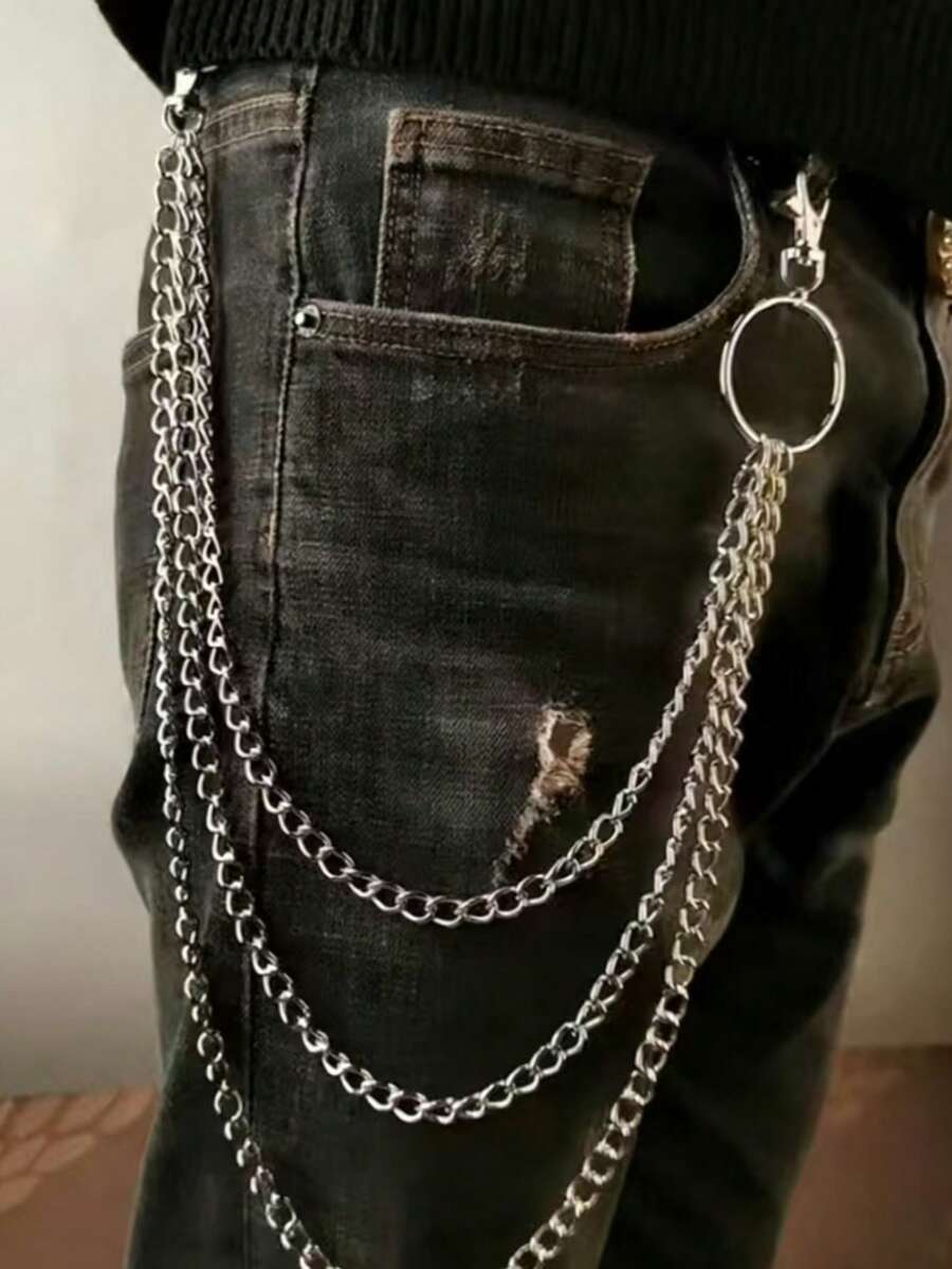 1pc Metal Multi-Layer Body Chain, Gothic Punk Style Accessory For Men - Multicolor - View 1