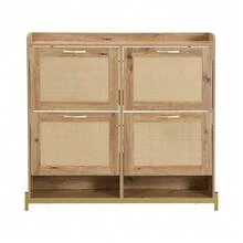 High-Quality 4-Drawer Rattan Cabinet With Solid Wood Handles - Suitable For Bedroom, Living Room, Dining Room, Hallway - Dimensions: W80/H80/D38 Cm - Wood - View 9