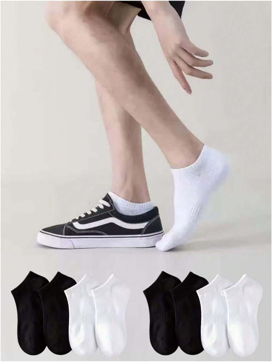 1/5/10 Pairs Women Ankle Socks, Black & White Invisible Socks, Cute Socks Suitable For All Seasons And Occasions, Soft And Smooth - Multicolor - View 1